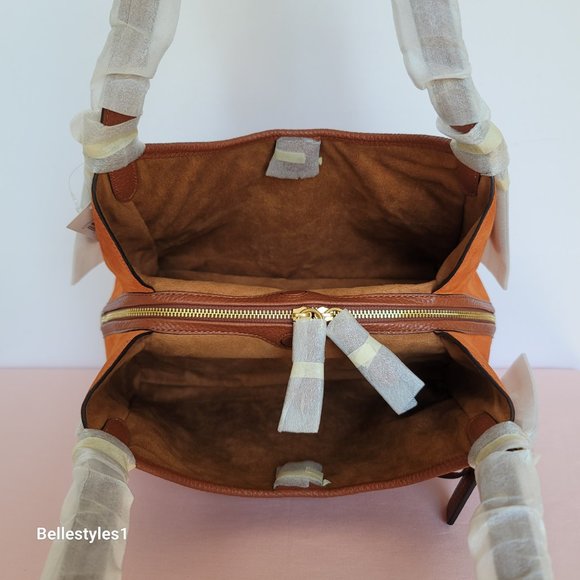 COACH Lori Colorblocked Pebbled Leather & Suede Shoulder Bag- Canyon color⭐ - Picture 12 of 16